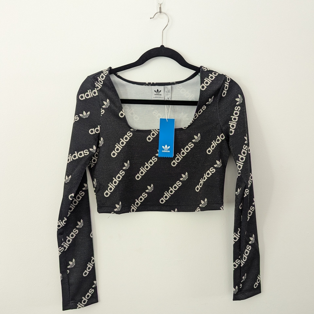 Adidas Originals Logomania Black Long Sleeve Crop Top - Picture 2 of 6